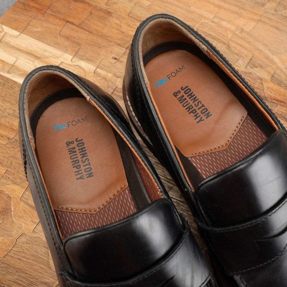 Johnston Murphy Penny Loafers Mens 10.5 Black Good Upton 20-4065 TRUFOAM